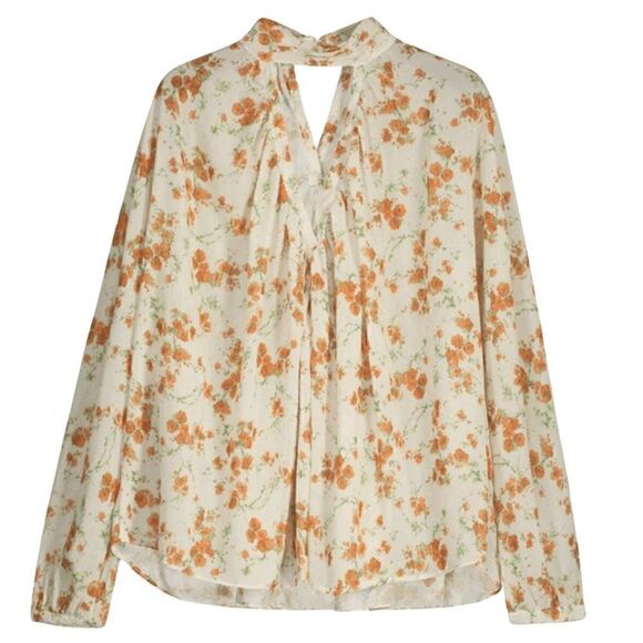 Like New Vintage ZARA Ethereal Flowy Orange Floral Sheer Chiffon Blouson Top - Picture 3 of 6